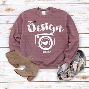 Heather Sport Dark Maroon Gildan 18000 Heavy Blend Crewneck Sweatshirt 18000 Mock Up Flat Lay Gildan Mockups Sweatshirt Mockup