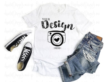 Bella Canvas Mockup | bella canvas 3001 WHITE mockup | T-Shirt Mock Up | Male T-Shirt Mockup Flat Lay | bella canvas mockup