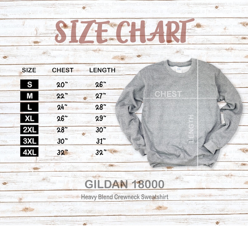 Gildan Sweatshirt Size Chart Gildan 18000 Size Chart - Etsy
