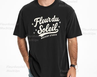 Comfort Colors 1717 Black Mens Mockup | Male Model T Shirt Mock Up | Real Model Comfort Colors 1717 TShirt Mockup Photo