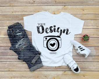 kids t shirt mockup Bella Canvas 3001T White T-Shirt Jersey Unisex T-Shirt Toddler Flat Lay kids tee mockup boy mockup t-shirt mockup kids