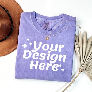 Comfort Colors 1717 Violett Erwachsenem Schwergewichts-RS T-Shirt Mockup Comfort Colors Mockup Kurzarm-Shirt flach liegend