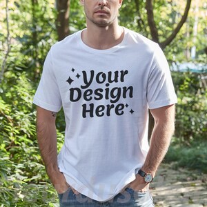 Bella Canvas 3001 Mockup di maglietta bianca, modello reale, modello di maglietta maschile, modello di modello maschile, BC 3001 Mockup di maglietta bianca