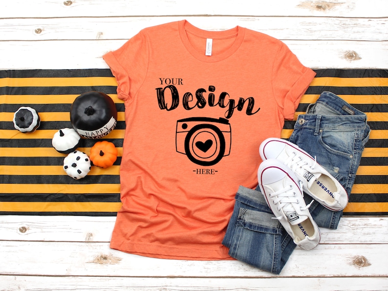 Download Bella Canvas 3001 Heather Orange Unisex T-shirt Mock Up orange | Etsy