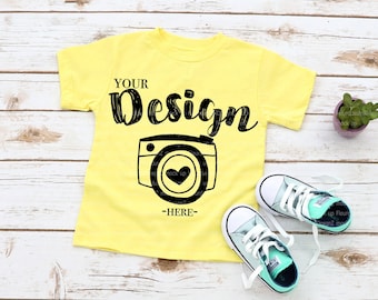 kids t shirt mockup Bella Canvas 3001T Yellow T-Shirt Jersey Unisex T-Shirt Toddler Flat Lay kids tee mockup boy mockup t-shirt mockup kids