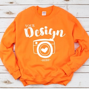 Gildan 18000 Heavy Blend Crewneck Sweatshirt Safety Orange Sweatshirt Mockup 18000 Mock Up Flat Lay Gildan Mockups Sweatshirt Mockup