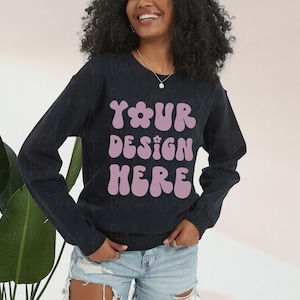 Model Mockup Gildan 18000 Mockup | Gildan 18000 black Sweatshirt Mockup | Sweatshirt Model Mockup | black Crewneck Mockups image 1