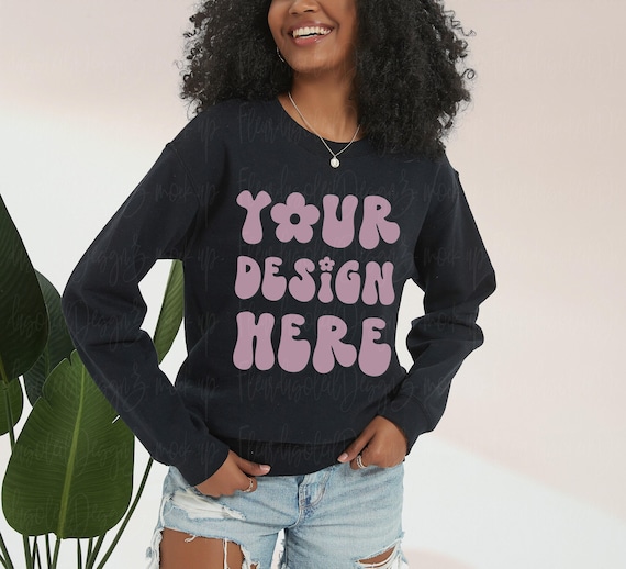 Model Mockup Gildan 18000 Mockup | Gildan 18000 black Sweatshirt Mockup | Sweatshirt Model Mockup | black Crewneck Mockups