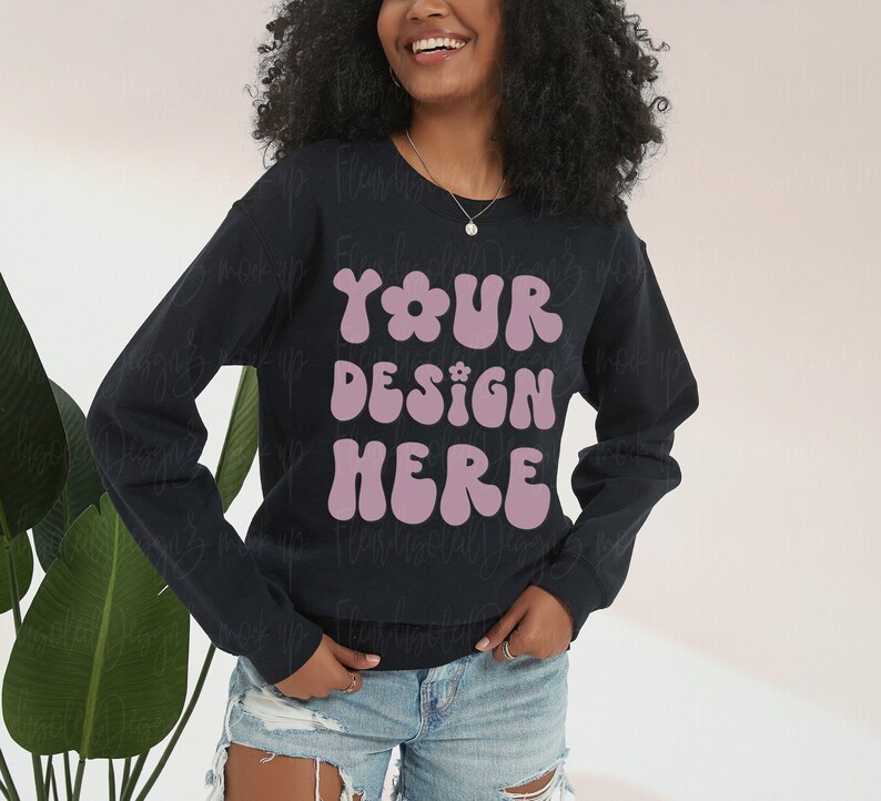 Model Mockup Gildan 18000 Mockup | Gildan 18000 black Sweatshirt Mockup | Sweatshirt Model Mockup | black Crewneck Mockups image 1