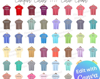Editable Comfort Colors C1717 Color Chart Canva Template | 1717 Color Options Swatch & Size Guide | 1717 Color Chart Mockup