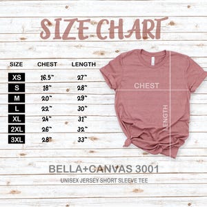 Bella + Canvas 3001 Size Chart Bella Canvas T-shirt Sizing Size Chart for Bella Canvas 3001 Sizing Mockup Bella and Canvas 3001 Size Chart