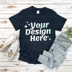 Black Gildan 5000 Mockup, T-Shirt Mockup, Model Mockup, T-Shirt Flat Lay, Tshirt Mockup, Tee Mockup, Black Unisex T-shirt Mock Up