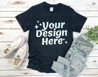 Gildan 5000 Black T-Shirt Mockup | G500 Black Tshirt Flat Lay Mockup | Real Product Photo | Neutral Minimal Aesthetic Shirt