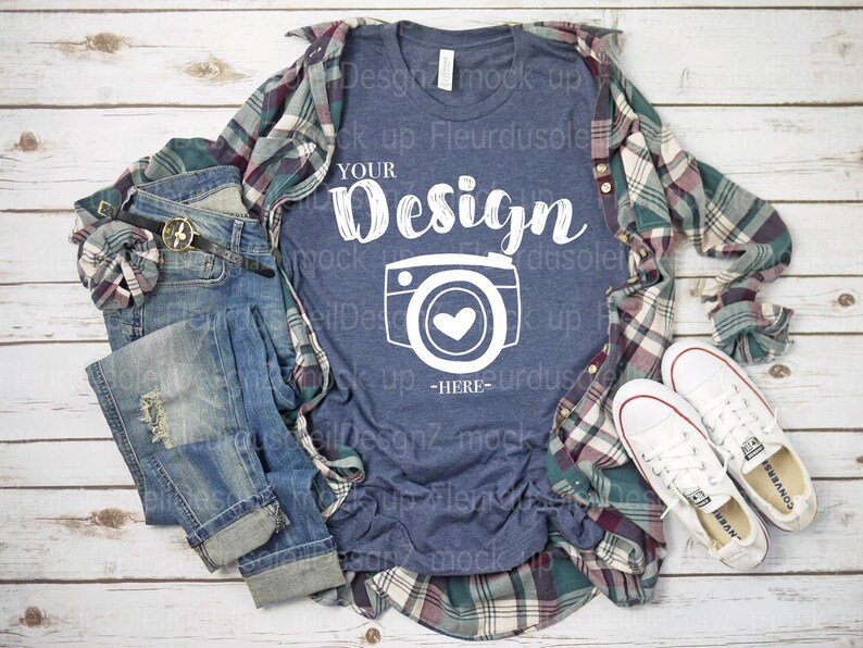 Download Bella Canvas 3001 Heather Navy Flat Lay Mockup Mock Up ...
