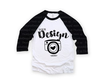 Bella Canvas 3200 Mockup White black Unisex 3/4-Sleeve Baseball T-Shirt Raglan Mockups