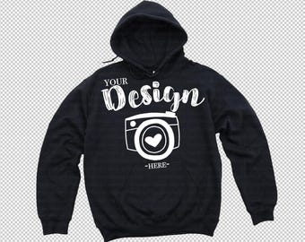 Gildan 18500 svart hoodiemodell PNG, hoodiemodell platt lay, transparent PNG-tröjmall, tom hoodiemodell