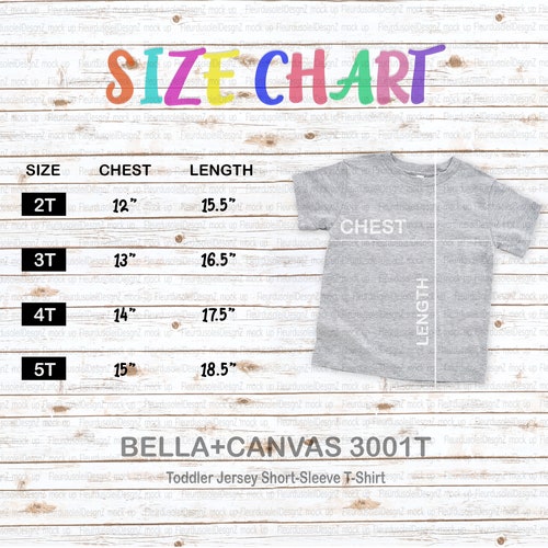 Bella Canvas Size Chart Bella Canvas 3001T Size Chart | Etsy