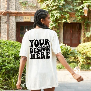 Comfort Colors C1717 Ivory Mockup Back of Tshirt Mockup Oversized 1717 Outdoor Lifestyle Aesthetic Model Mock in Grunge Streetwear