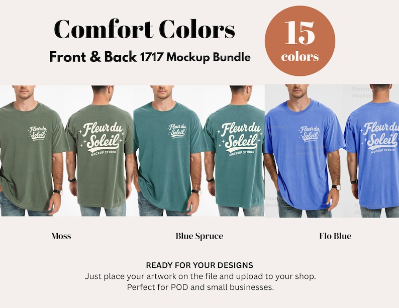 Comfort Colors 1717 Mockup-paket | Herr C1717 T-shirt-mockups fram och bak | Skjorta-mockup för riktig manlig modell | Enkelt och avslappnat estetiskt foto bild 4