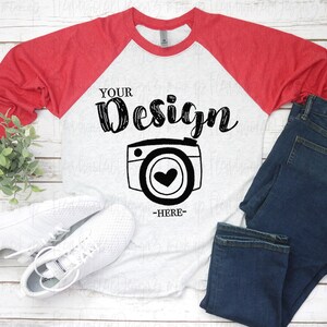 Maqueta de camiseta de béisbol unisex Next Level 6051 vintage roja y blanca jaspeada, maqueta, maqueta de diseño plano imagen 1