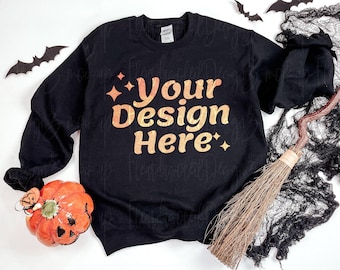 Gildan 18000 Sweatshirt Black Mockup 18000 black Heavy Blend Sweatshirt FLAT LAY Mockup Fall Mockup Halloween Mockup