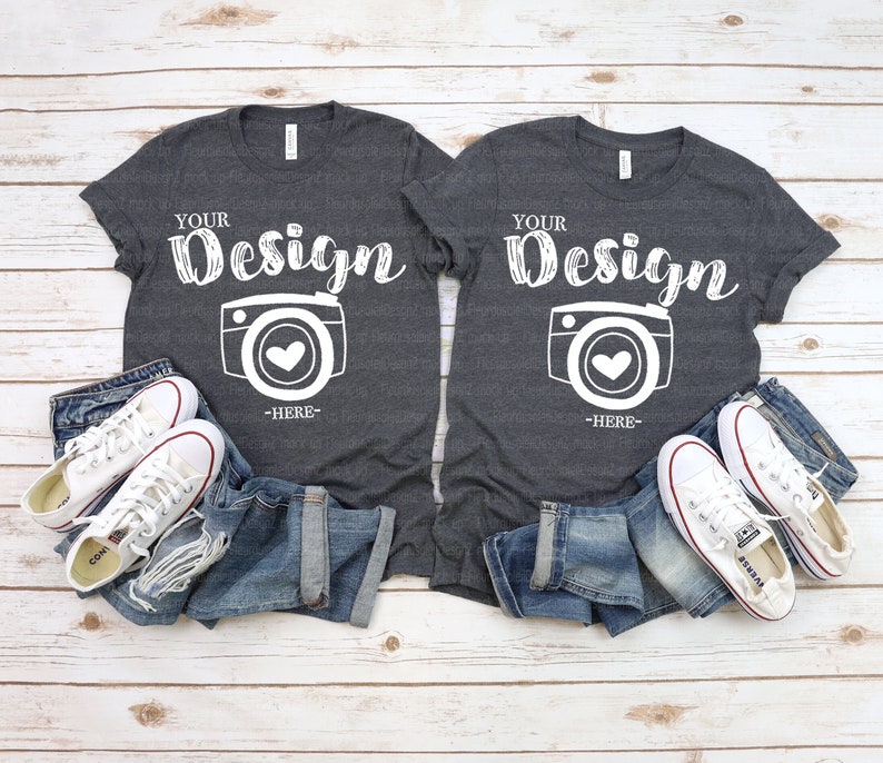 Download Family t-shirt mockup Bella Canvas 3001 Dark Gery Heather Mock | Etsy