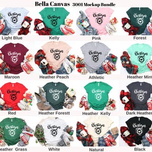 Paquete de maquetas navideñas / Maquetas de camisetas Bella Canvas 3001 / Diseño plano navideño con fotos reales / Estética navideña acogedora imagen 2