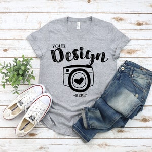 bella canvas mock-up 3001 Athletic Heather Flat Lay Mockup MockUp graue Abschlag-Modelle