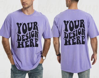 Comfort Colors Violet Mockup Front and Back Mockup Comfort Colors 1717 Male model Real Model Mock