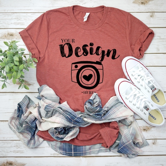 Bella Canvas 3001 Heather Clay Flat Lay Mockup Mock Up Mock Etsy