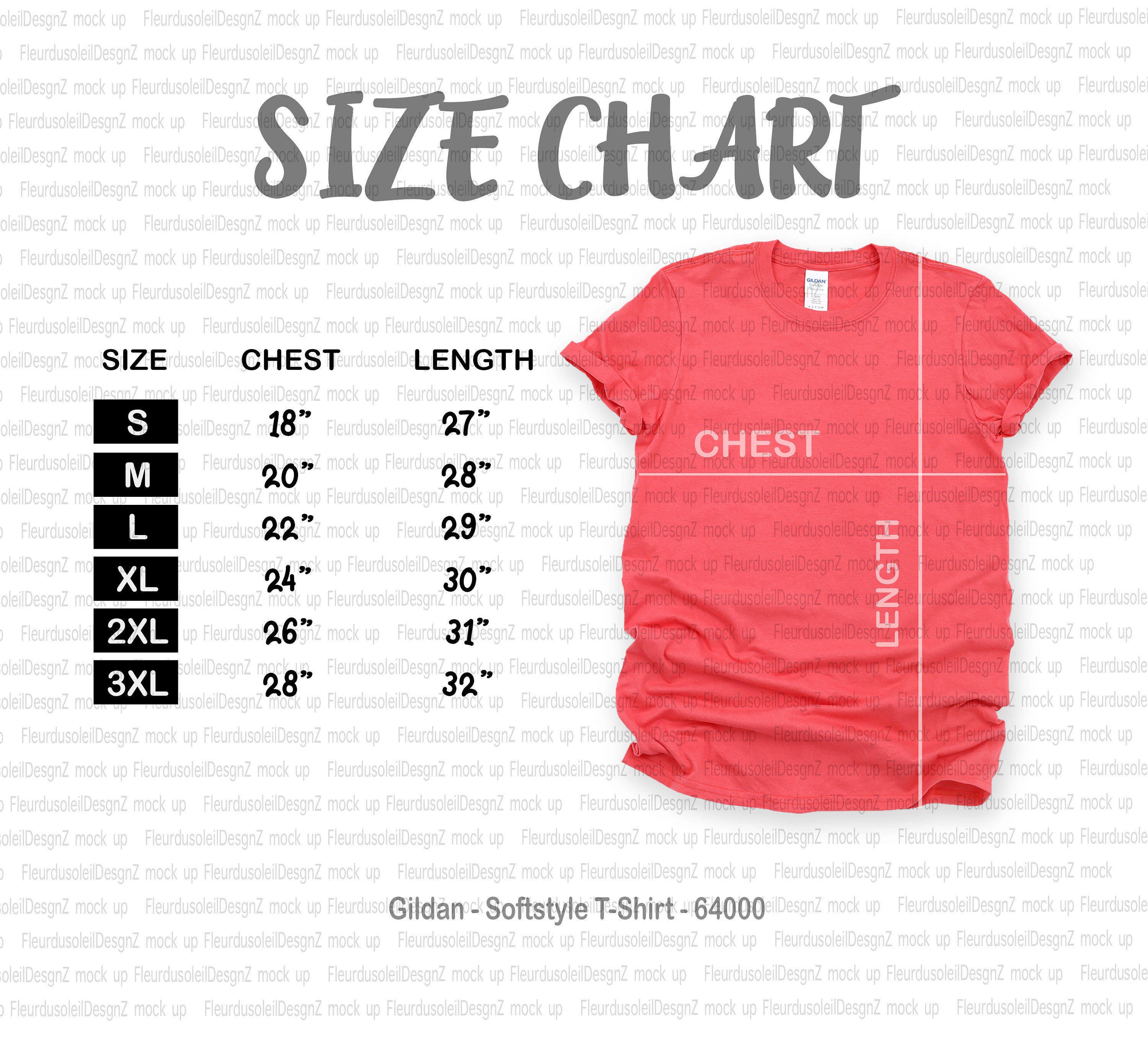 Gildan 64000 Size Chart Gildan 64000 Mockup Gildan Sizes Flat - Etsy