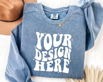 Comfort Colors 1566 Blå Jeansmodell Comfort Colors Sweatshirtmodell Denimmodell Flat Lay