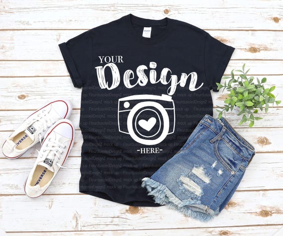 Gildan 5000 Black T-Shirt Mockup | G500 Black Tshirt Flat Lay Mockup | Real Product Photo | Neutral Minimal Aesthetic Shirt