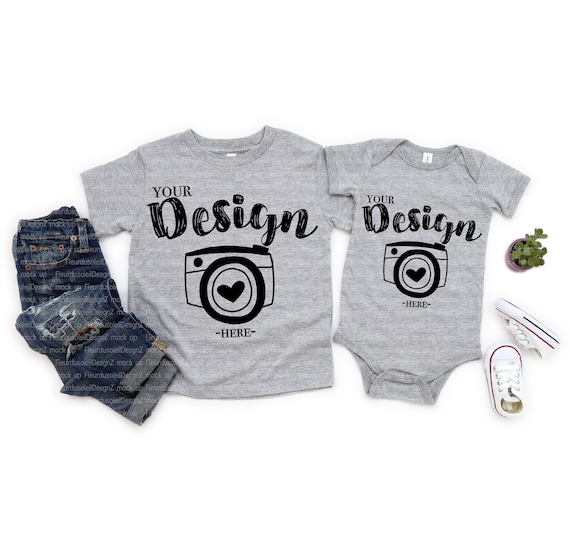 Sibling Mockup Athletic Heather Shirt Baby Bodysuit Kid Shirt Etsy