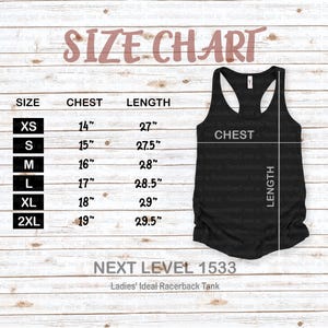 Next Level-maattabel | Next Level 1533 Maattabel | Mockup NEXT LEVEL | T-shirt Maattabel | Maattabel racerback-tanktop