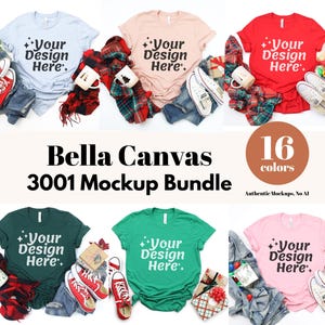 Christmas Mockup Bundle | Bella Canvas 3001 Shirt Mockups | Real Photo Holiday Flat Lay | Cozy Christmas Aesthetic