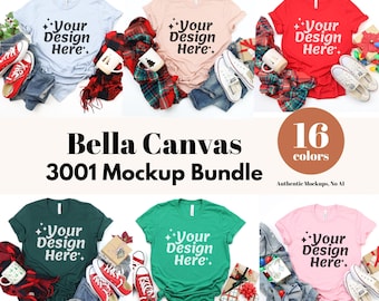 Christmas Mockup Bundle | Bella Canvas 3001 Shirt Mockups | Real Photo Holiday Flat Lay | Cozy Christmas Aesthetic