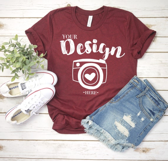 Bella Canvas 3001 Heather Cardinal Flat Lay Mockup Mock Up Etsy
