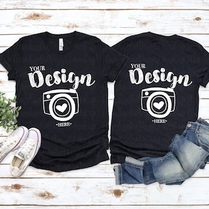 Vorder und Rückseite Bella Canvas 3001 Schwarz Heide Flat Lay Mockup bella canvas 3001 Mockup T-Shirt Mockup Unisex Tee Mockup tee mockup