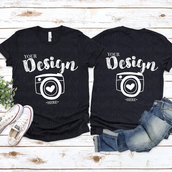 Front and Back Bella Canvas 3001 Black Heather Flat Lay Mockup bella canvas 3001 mockup T-shirt Mockup Unisex Tee Mockup tee mockup