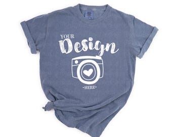 Maquette de t-shirt bleu jean Comfort Colors 1717 Maquette de t-shirt à manches courtes Comfort Colors Maquette de t-shirt BOHO