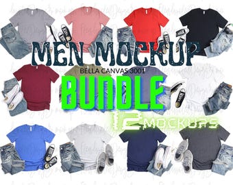 Mens Shirt Mockup | Flat Lay Bella Canvas 3001 Mockup | Bella and Canvas t-shirt Mockup | Fall Mockup | Male Styled Mockup | Man Shirts