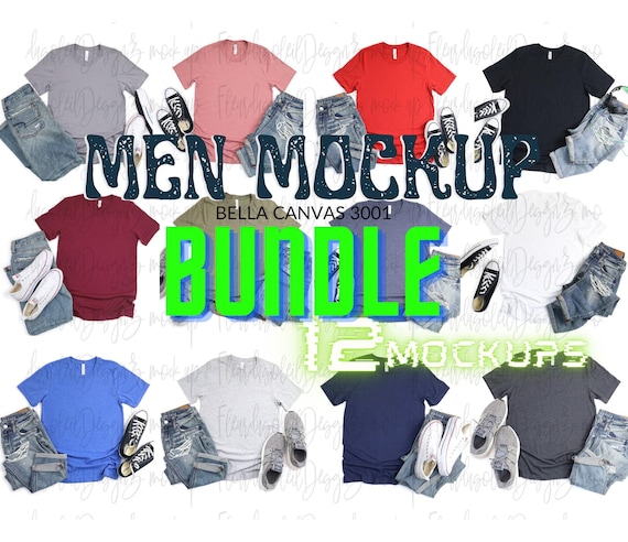 Mens Shirt Mockup | Flat Lay Bella Canvas 3001 Mockup | Bella and Canvas t-shirt Mockup | Fall Mockup | Male Styled Mockup | Man Shirts