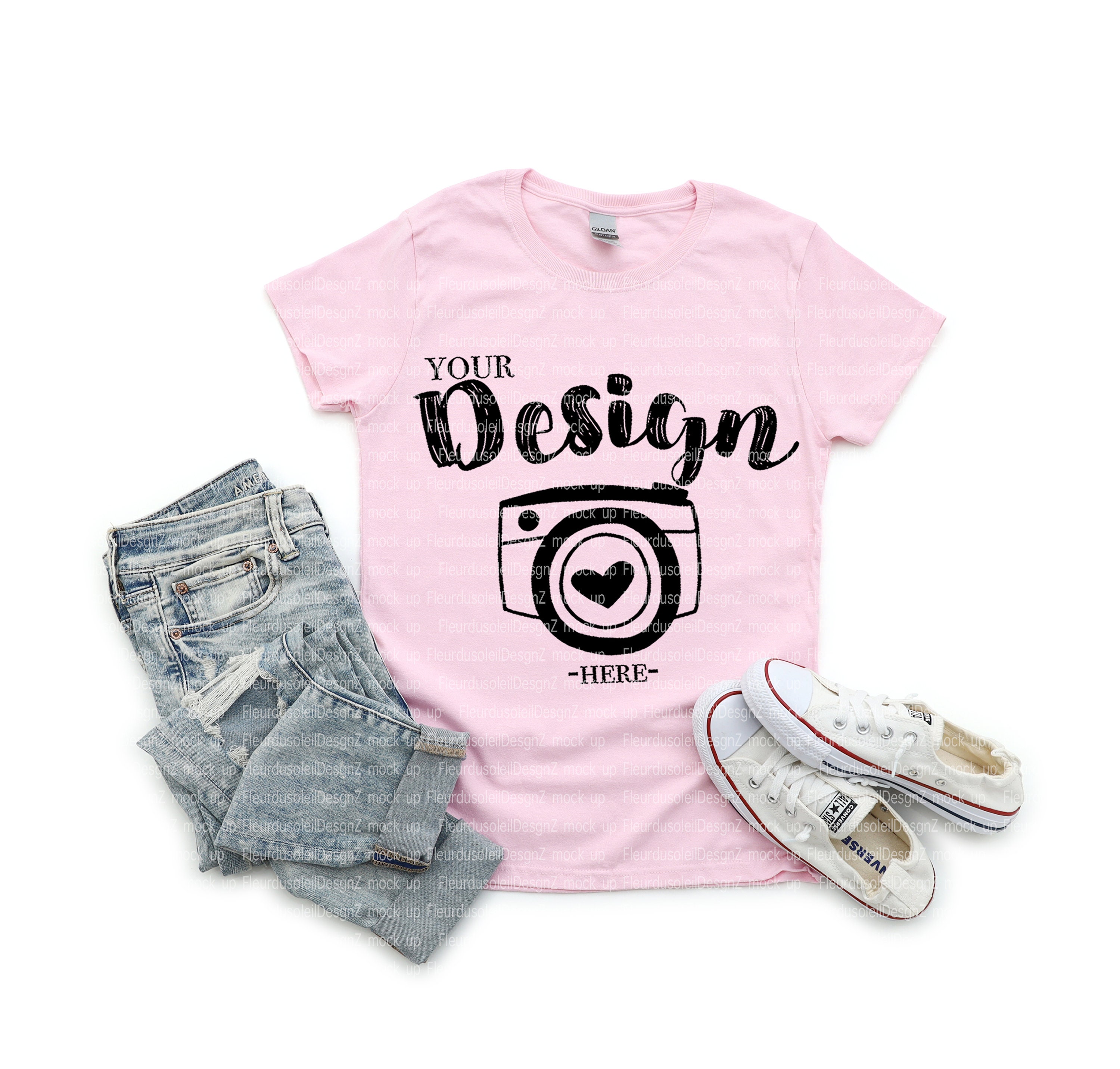 Gildan 5000L Light Pink Mockup Womens 