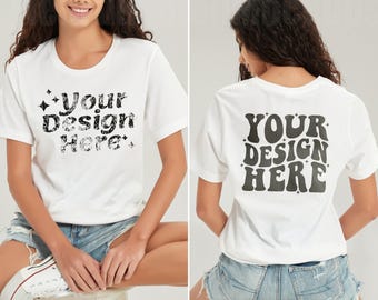 Vorder Und Rücken Mockup Bella Canvas 3001 white T Shirt Model Mockup | Bella Canvas weiß T-Shirt | Rückseite Shirt Mockup | Rückseite Mockup