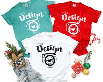 Maqueta de camiseta Comfort Colors 1717 Maqueta de camiseta Comfort Colors Trio Maqueta de grupo Comfort Colors Navidad
