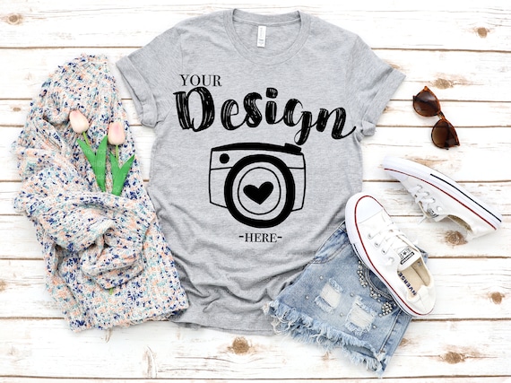 Bella Canvas 3001 Athletic Heather Flat Lay Bella Canvas Mock Etsy