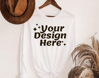 Bella Canvas 3501 white Mockup bella canvas mockup long sleeve shirt 3501 Mockups Bella Canvas Mockup BOHO tshirt mock ups