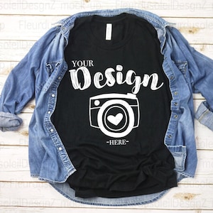 Bella Canvas 3001 black Unisex T-shirt Mock Up bella canvas 3001 fall mockup men black tee mockup bella canvas mockup black t shirt template