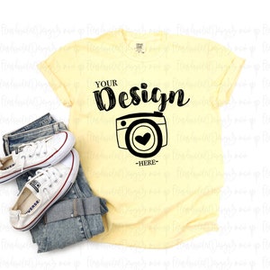 Comfort Colors 1717 Butter Adult Heavyweight RS T-Shirt mockup Comfort Colors mockup Short Sleeve Shirt flat laymockup